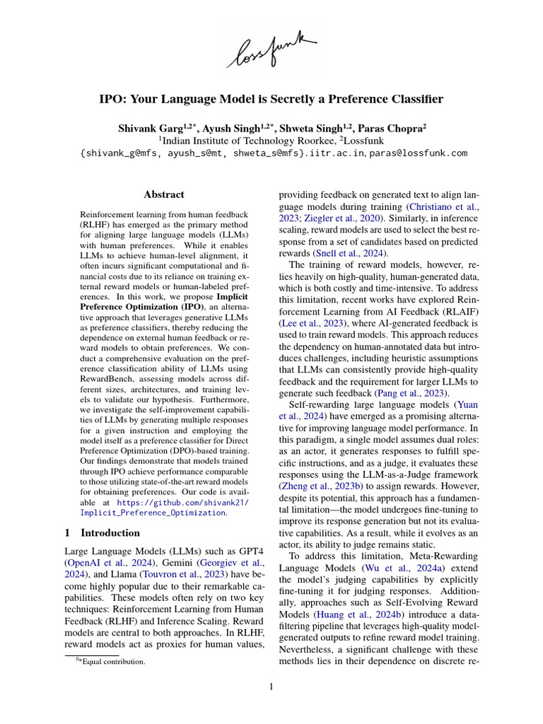 Implicit Preference Optimization in LLMs | PDF | Artificial ...