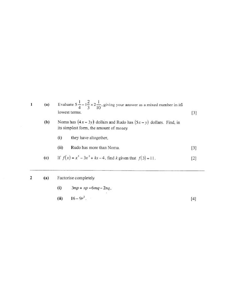 O Level Maths Exercise (1) | PDF
