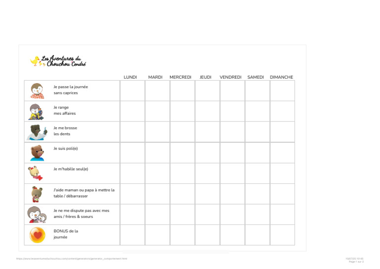 Tableau de Comportement Enfant à Imprimer | PDF