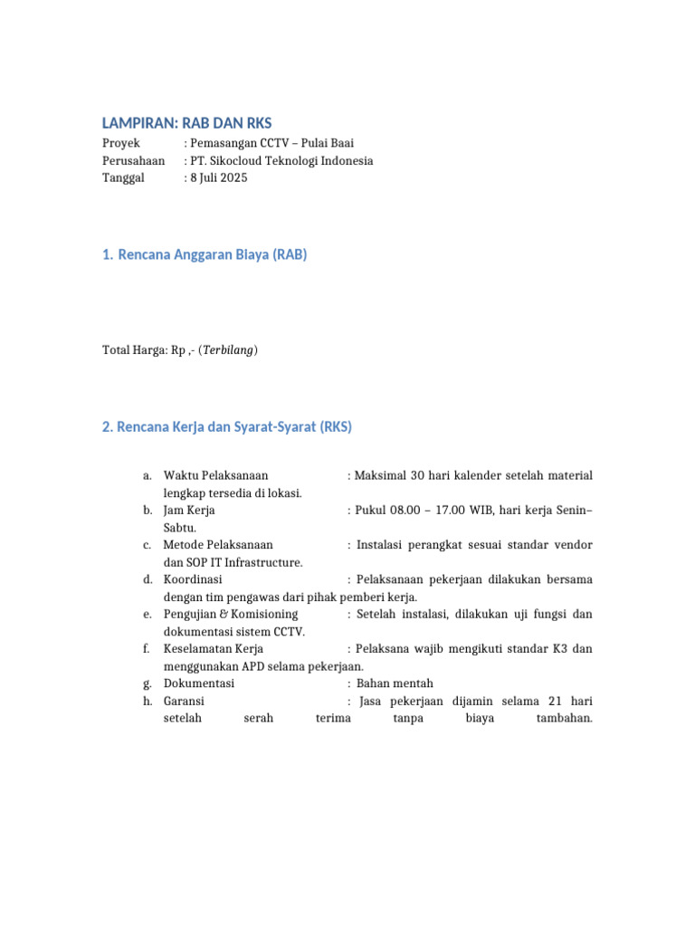 Lampiran RAB RKS Sikocloud | PDF