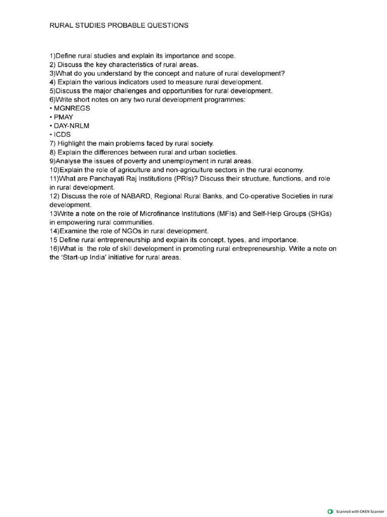 Rural Studies 4th Sem | PDF