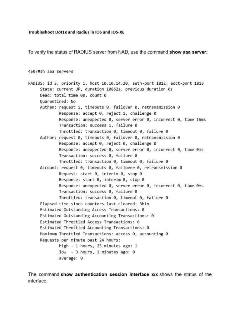 Troubleshooting Dot1x and RADIUS Issues | PDF | Radius | Software