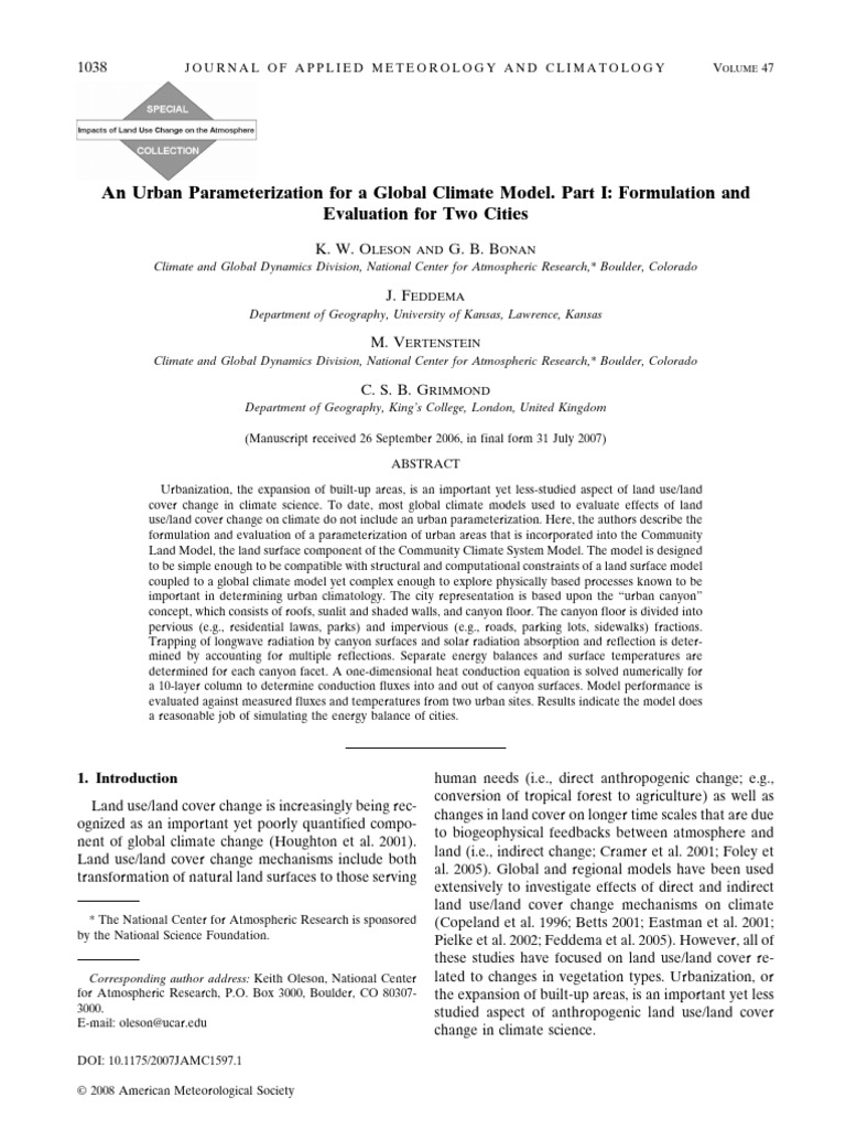 Urban Parameterization in Climate Models | PDF | Climate | Heat