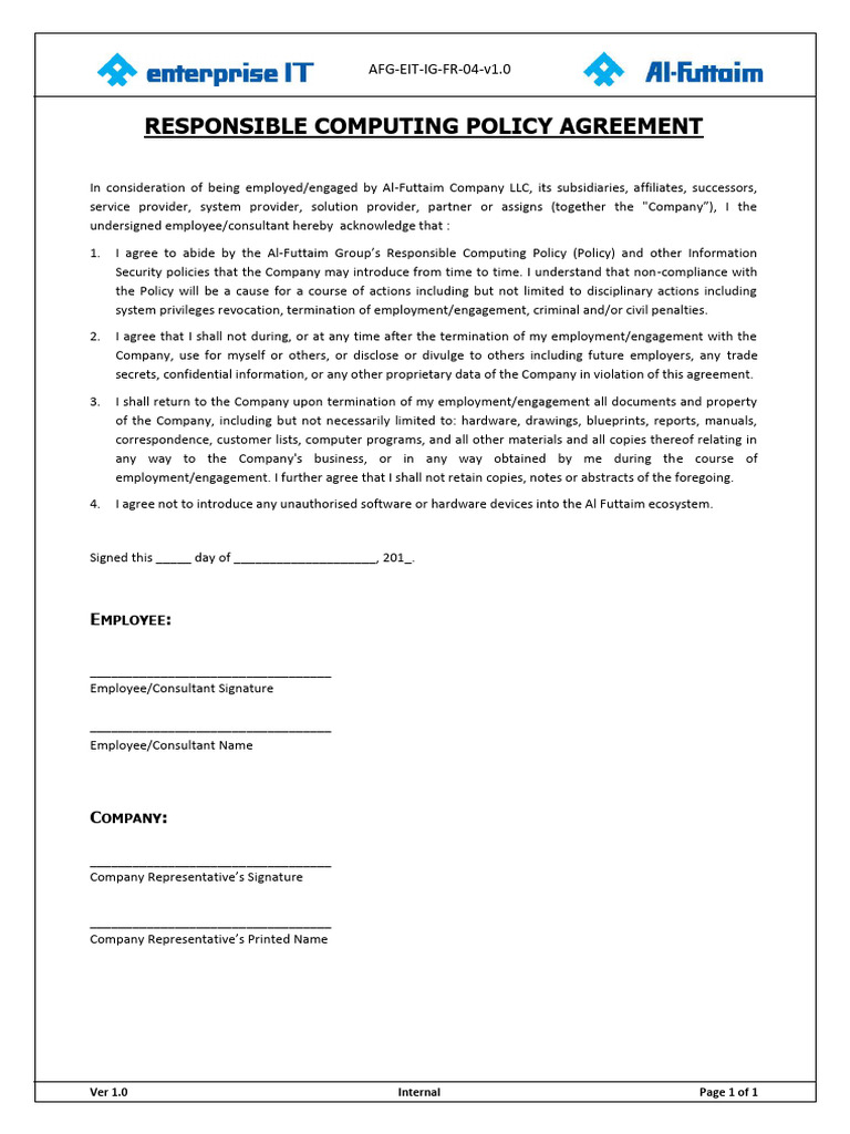 Responsible Computing Policy Agreement | PDF