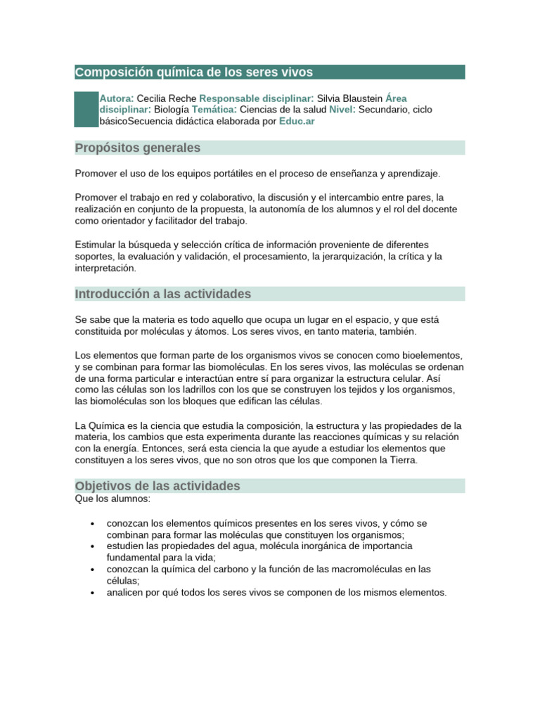 Composición química de los seres vivos | PDF | Organismos | Compuestos ...