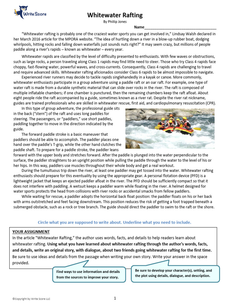 Whitewater Rafting: Circle What You Are Supposed To Write About ...