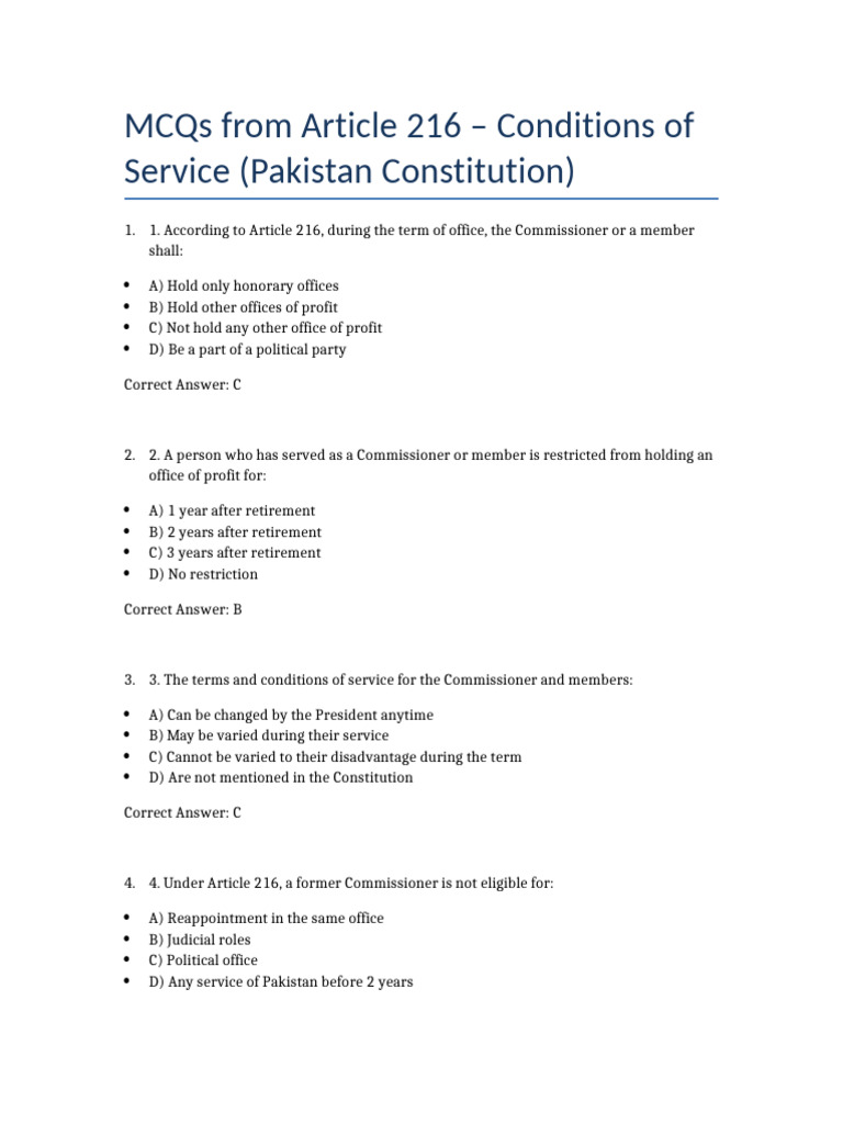 All MCQs Article 216 Election Commission | PDF | Governance | Legal ...