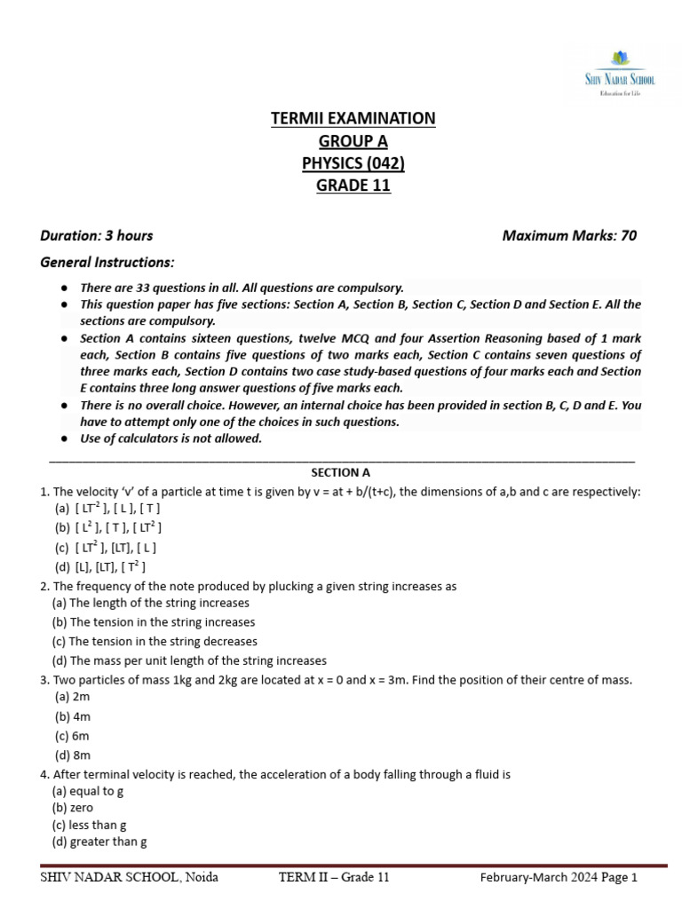 Final Exam g11 Physics Group A | PDF | Rotation Around A Fixed Axis | Force