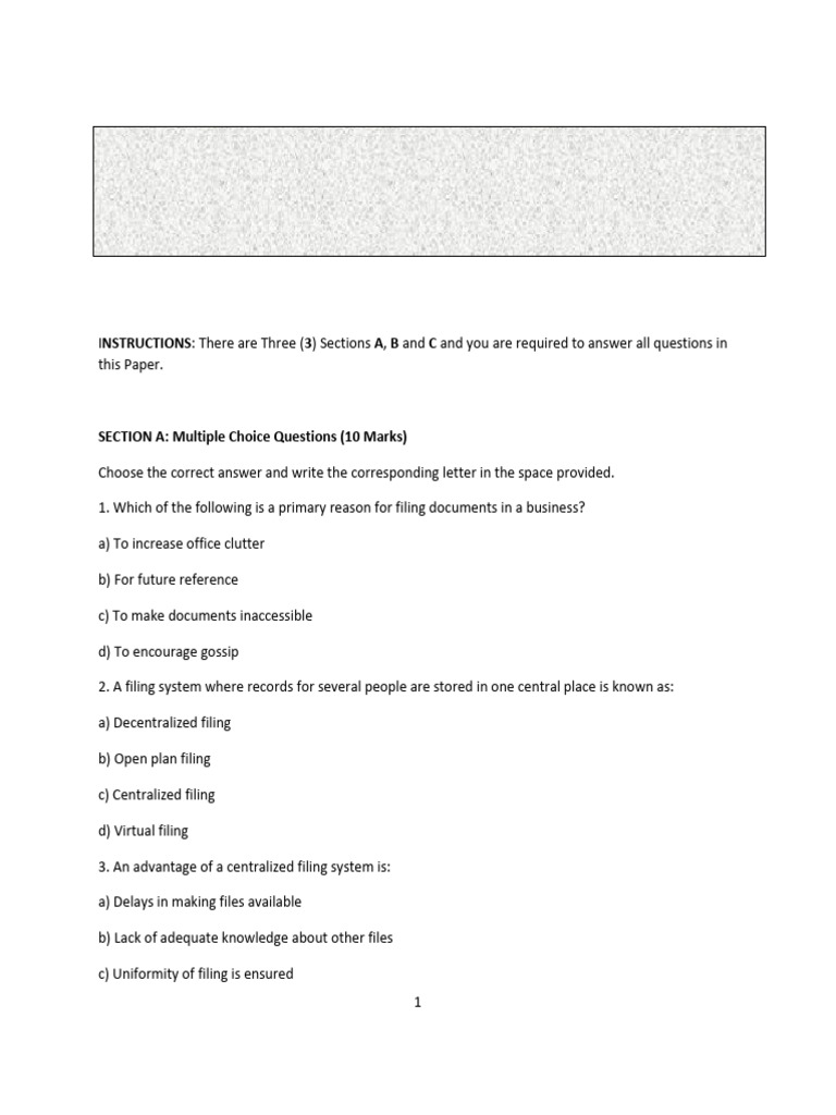 Business Studies Test: Filing Systems | PDF | Mail