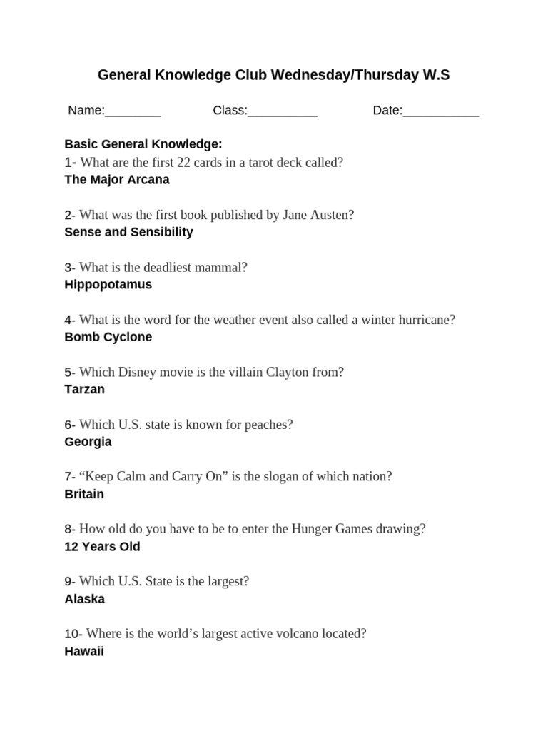 General Knowledge Quiz and Activities | PDF