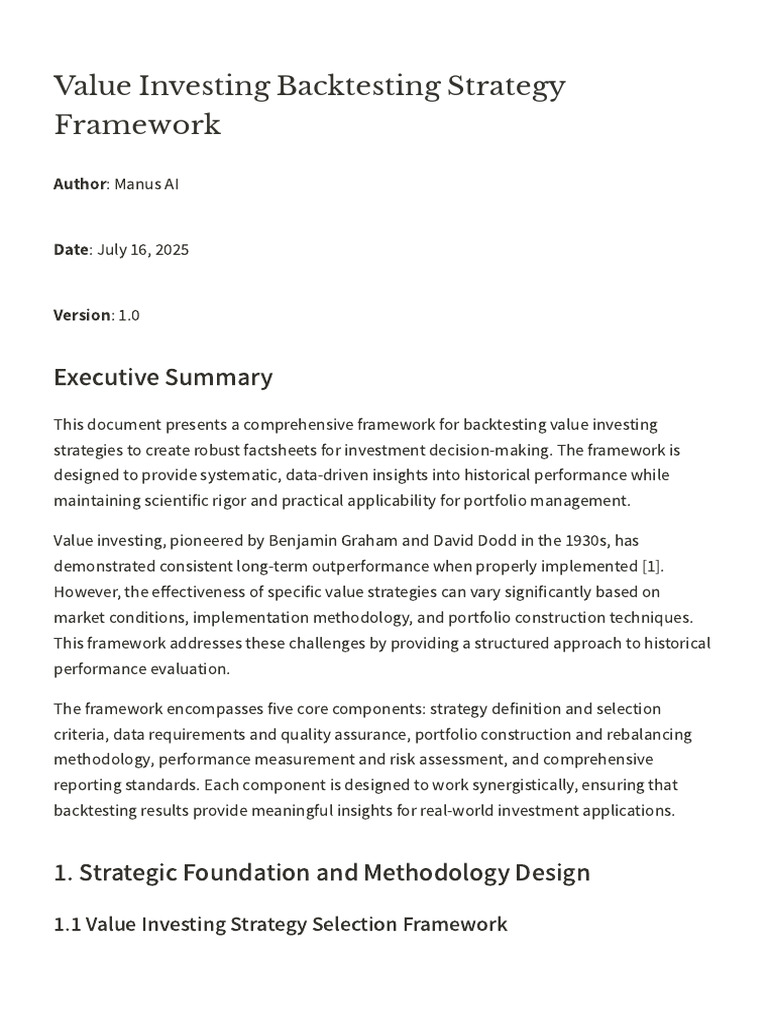 Value Investing Backtesting Framework | PDF | Diversification (Finance ...