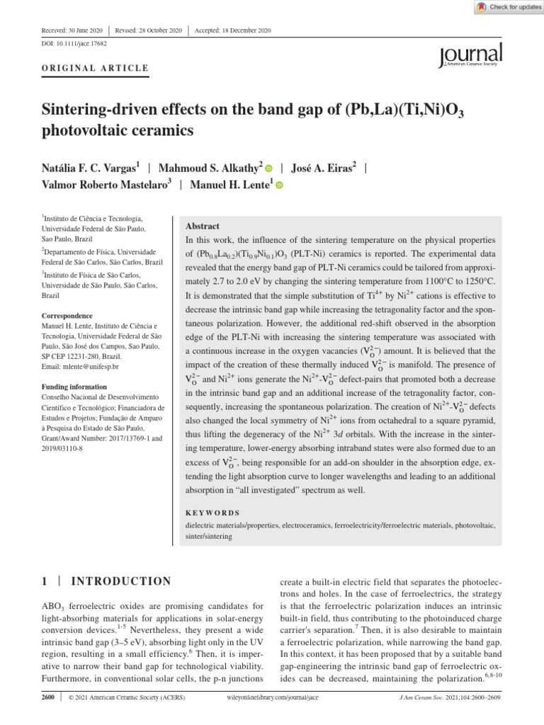 Sintering Effects on PLT-Ni Ceramics Band Gap | PDF | X Ray ...
