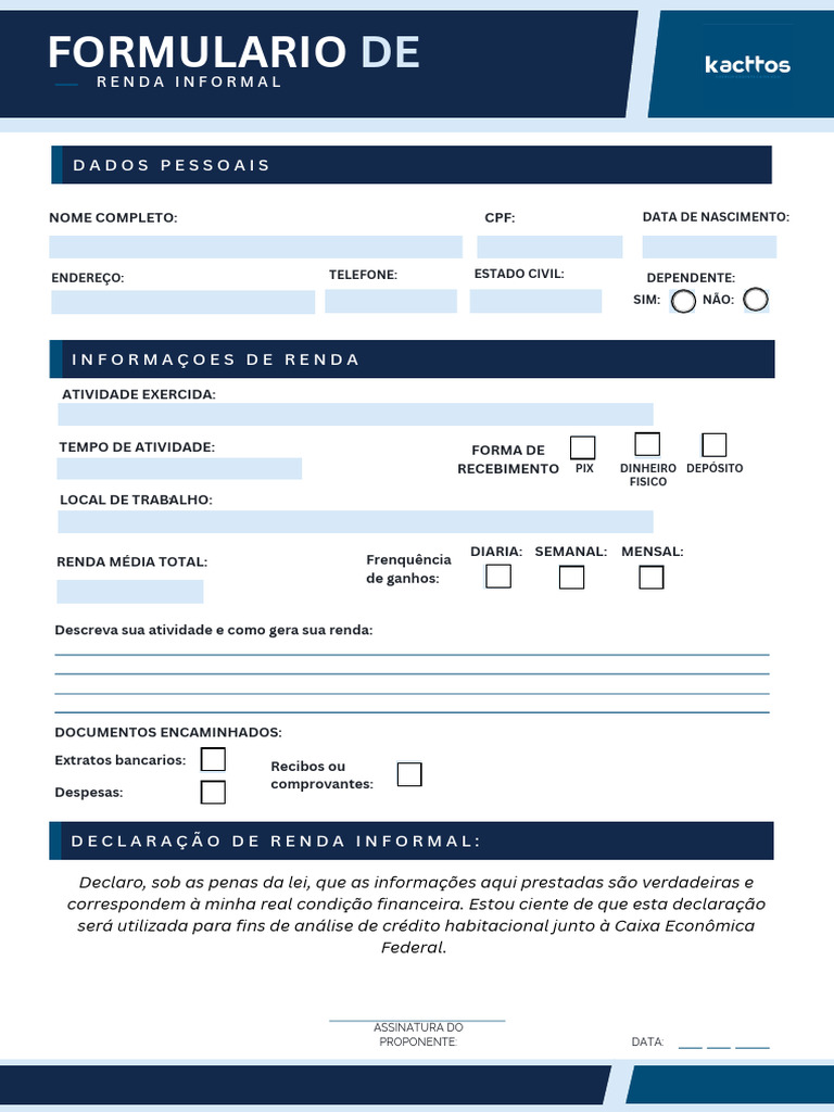 Formulário de Renda Informal e Declaração | PDF
