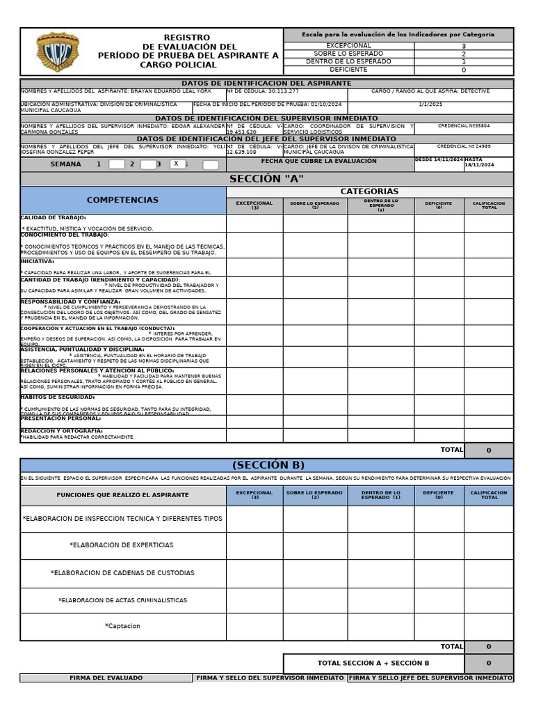 Instrumento de Evaluacion Policial Brayan Leal - Septiembre 3 | PDF