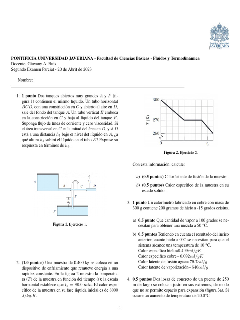 Examen de Fluidos y Termodinámica 2023 | PDF | Calor | Calor latente