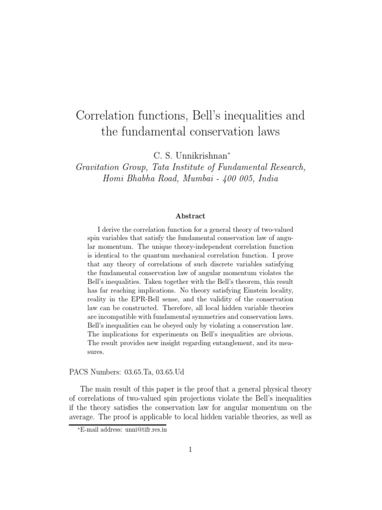 Correlation Functions Bells Inequalities | PDF | Quantum Mechanics ...