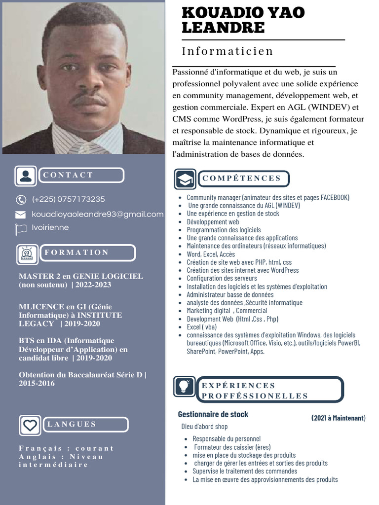 CV de Kouadio Yao, Informaticien | PDF | Internet | Internet et Web