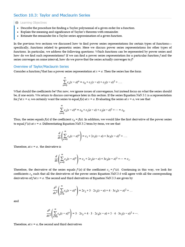 Taylor and Maclaurin Series Overview | PDF | Power Series | Complex ...
