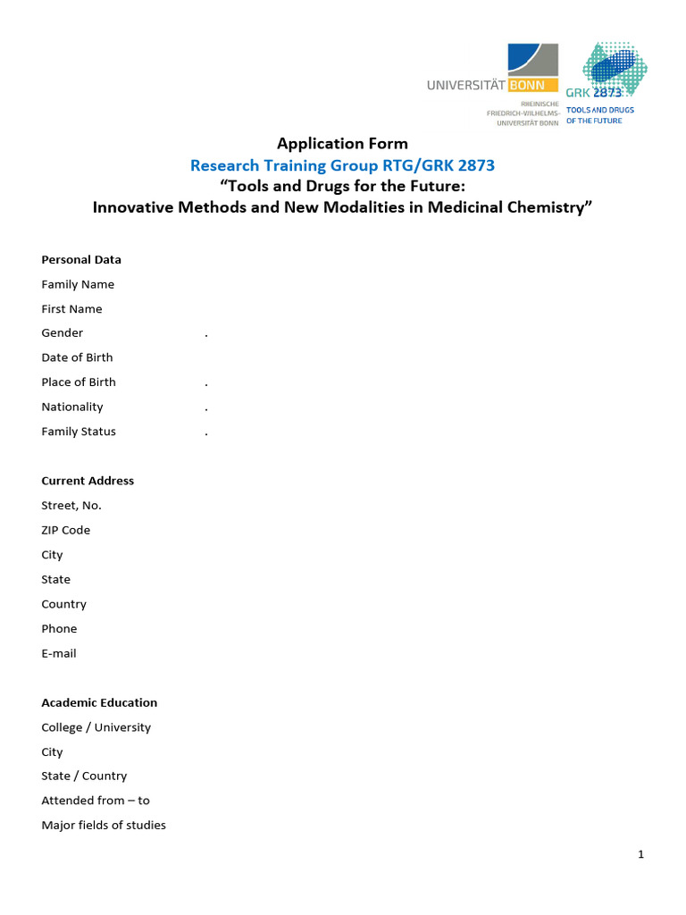 GRK 2873 Application Form | PDF | Academic Degree | Thesis