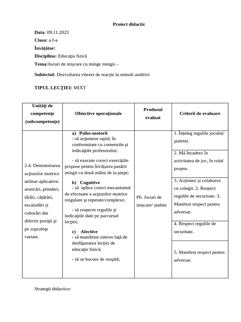 Model Proiect Ed Fizică | PDF