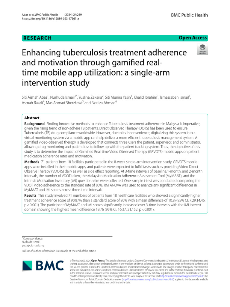Enhancing TB Adherence via Gamified App | PDF | Tuberculosis | Health Care