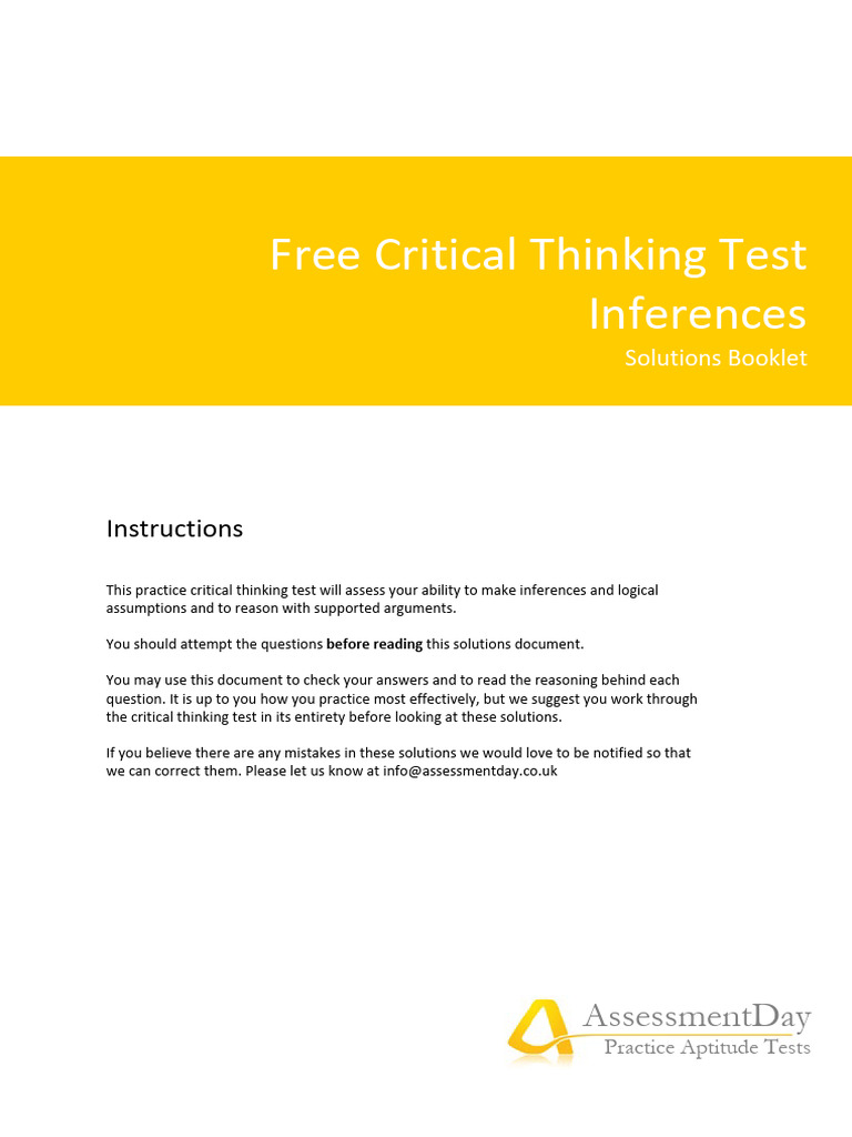 Free Critical Thinking Test: Inferences | PDF | Inference | Truth