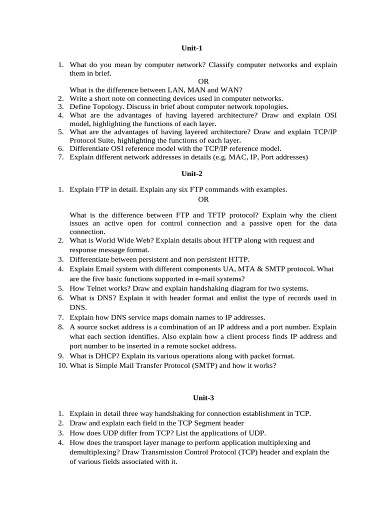 IMP Question Bank All Modules | PDF | Internet Protocols | Internet ...