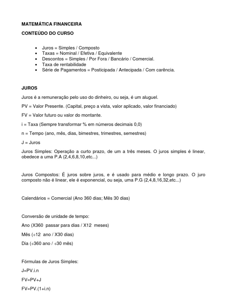 Exercícios de Matemática Financeira | PDF | Juros | Desconto