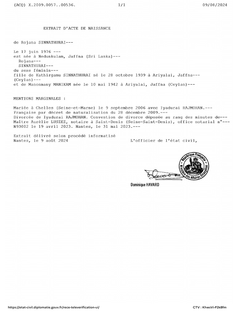 Extrait Avec Filiation Naissance 4524000 | PDF