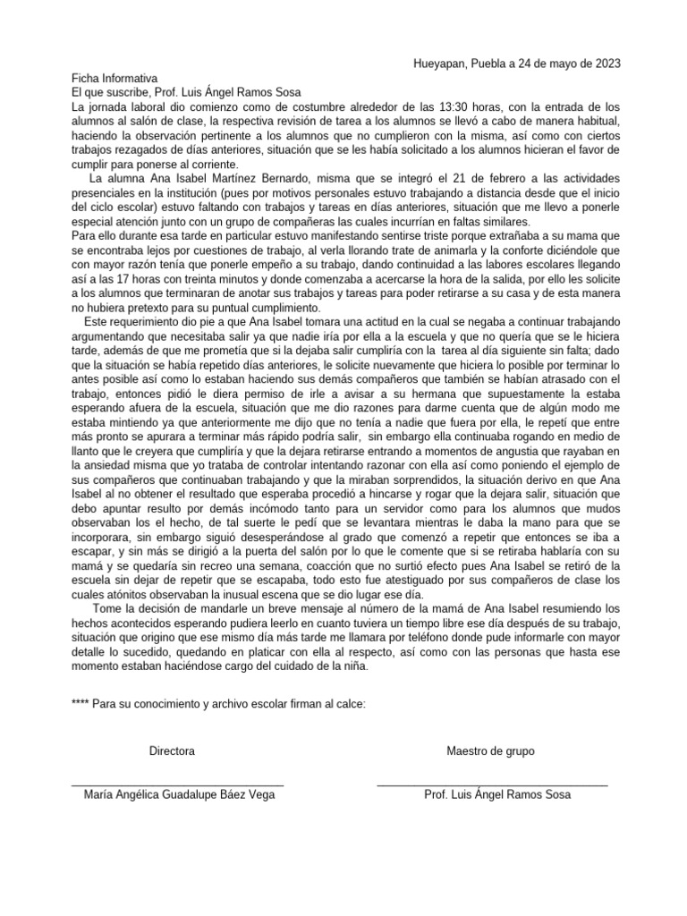 Ficha Informativa Ana Isabel | PDF