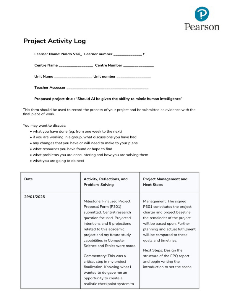 Project Log: AI Mimicking Human Intelligence | PDF | Citation ...