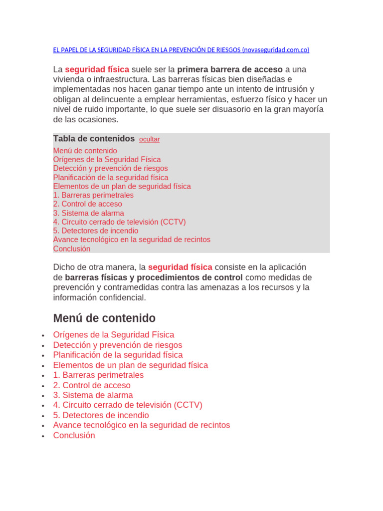 El Papel de La Seguridad Física en La Prevención de Riesgos | PDF ...