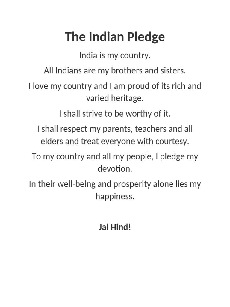 Indian Pledge of Devotion | PDF