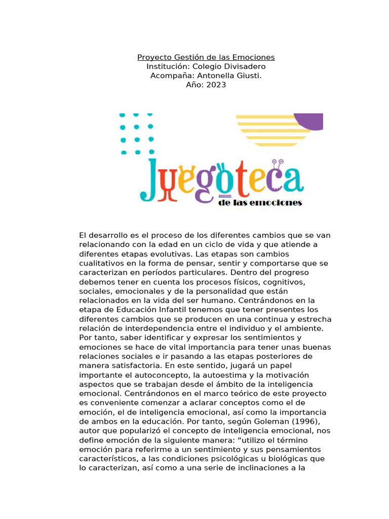 Gestión Emocional en Educación Infantil | PDF | Las emociones | Ira