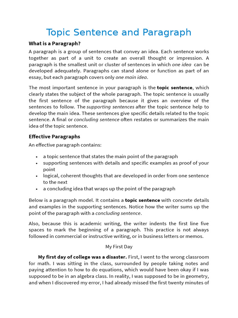 Understanding Topic Sentences in Paragraphs | PDF | Paragraph