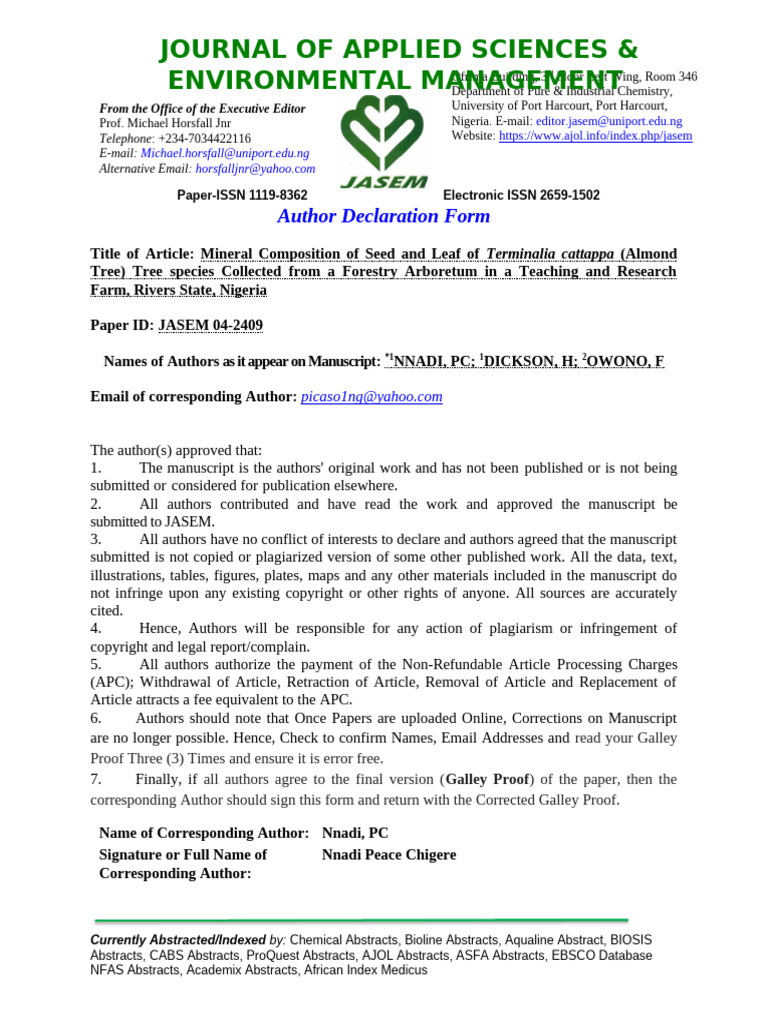 E. JASEM Author Declaration | PDF