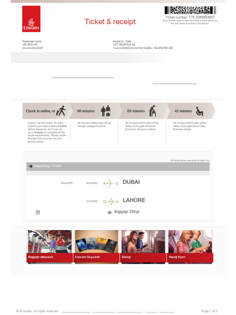 Emirates Flight EK622 Ticket Details | PDF | Aviation