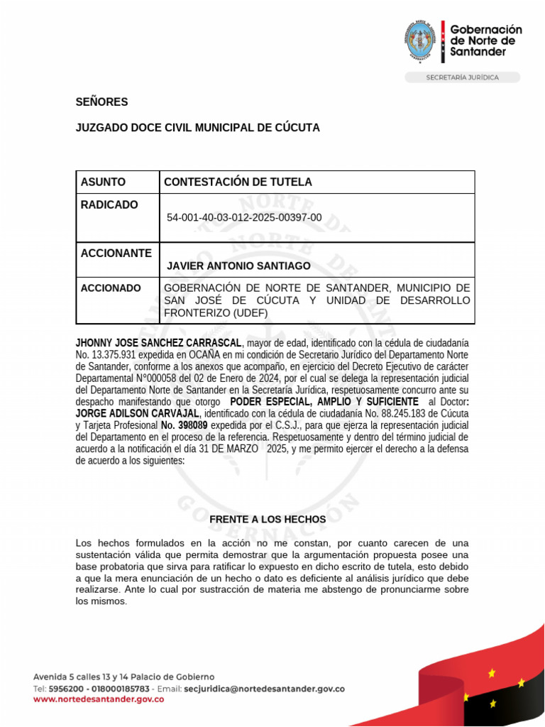 Contestación de Tutela en Cúcuta | PDF | Debido al proceso | Justicia