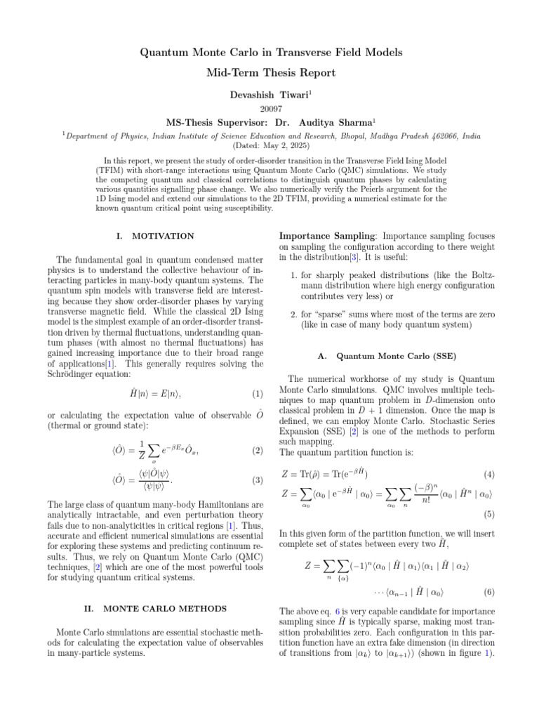 Quantum Monte Carlo in TFIM Analysis | PDF | Phase Transition | Quantum ...