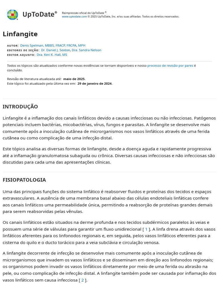 Linfangite Aguda: Causas e Sintomas | PDF | Sistema linfático | Infecção
