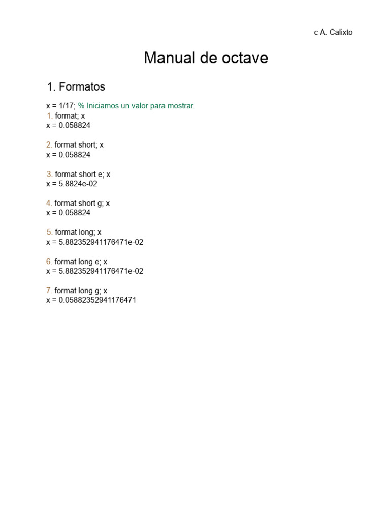 Manual de Octave: Formatos y Matrices | PDF | Matriz (Matemáticas ...