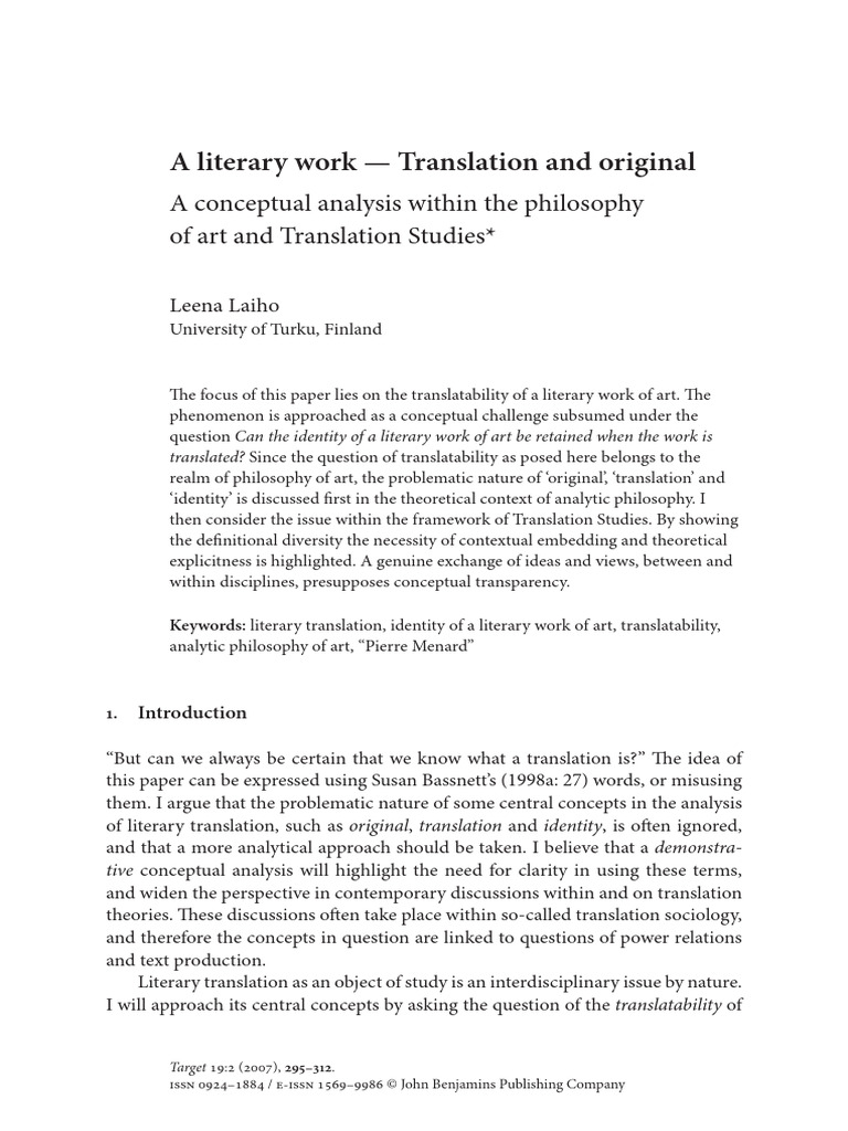 Translatability and Identity in Literature | PDF | Translations | Theory