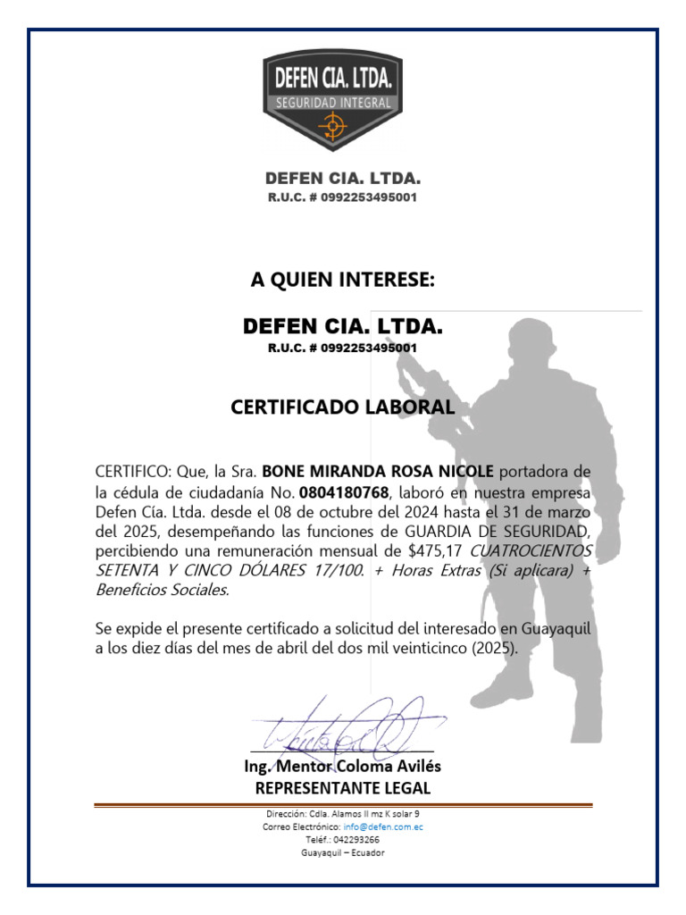 Certificado Laboral de Nicole Bone | PDF