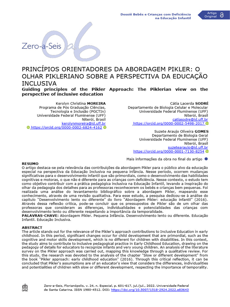 Abordagem Pikler e Educação Inclusiva | PDF | Pré-escola | Teoria do Apego