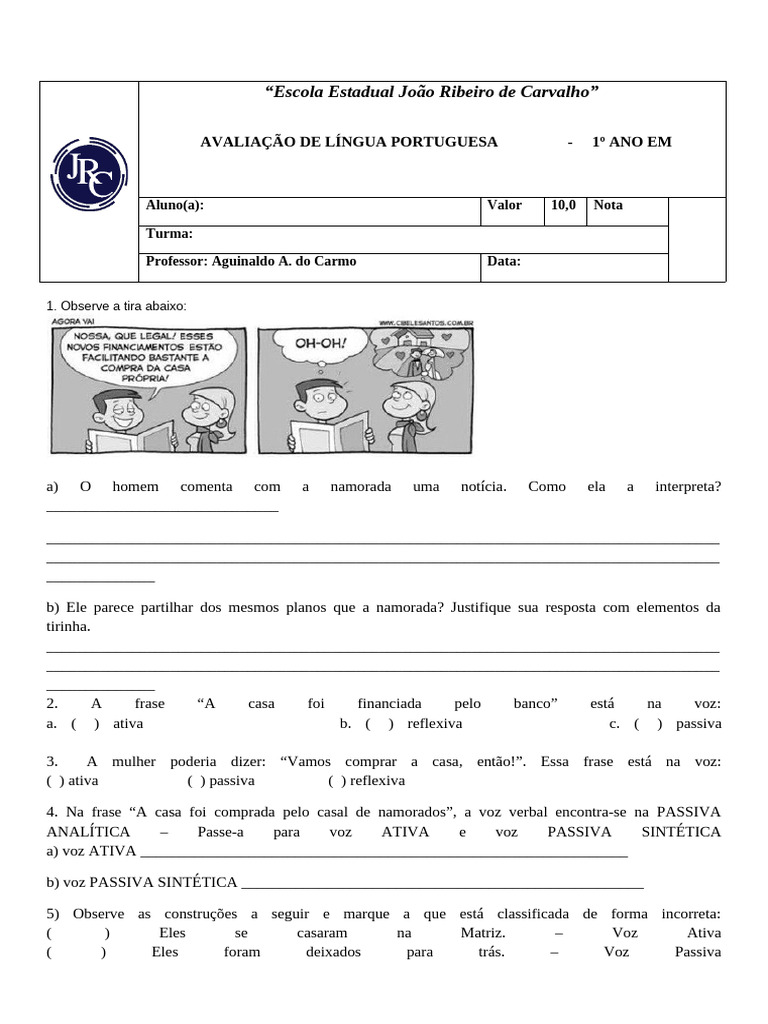 Avaliação de Língua Portuguesa - 1º Ano | PDF