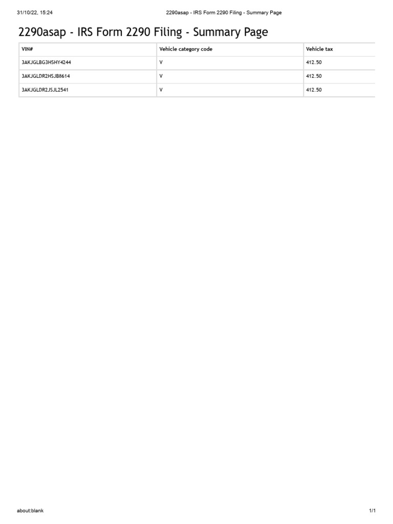 2290asap - IRS Form 2290 Filing - Summary Page | PDF