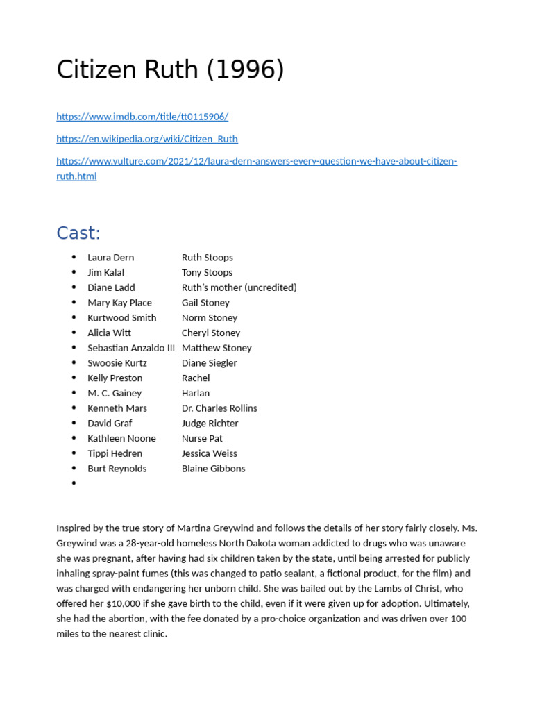 Citizen Ruth: A Satirical Abortion Debate | PDF