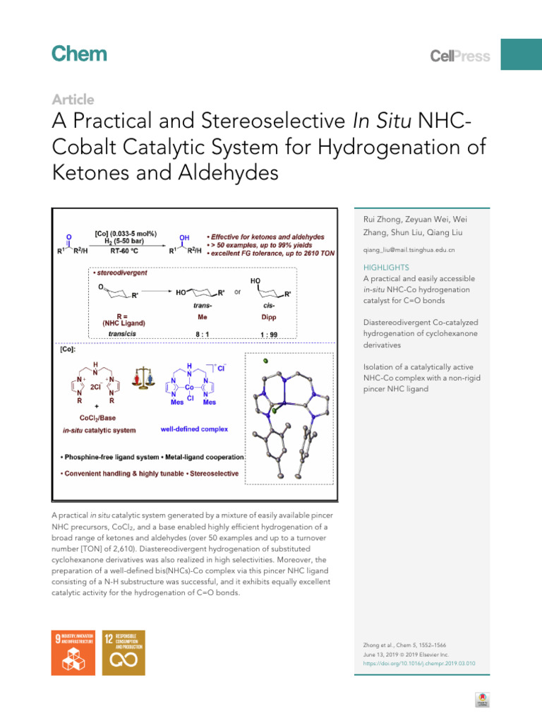 A Practical and Stereoselective em in Situ em N | PDF | Hydrogenation ...