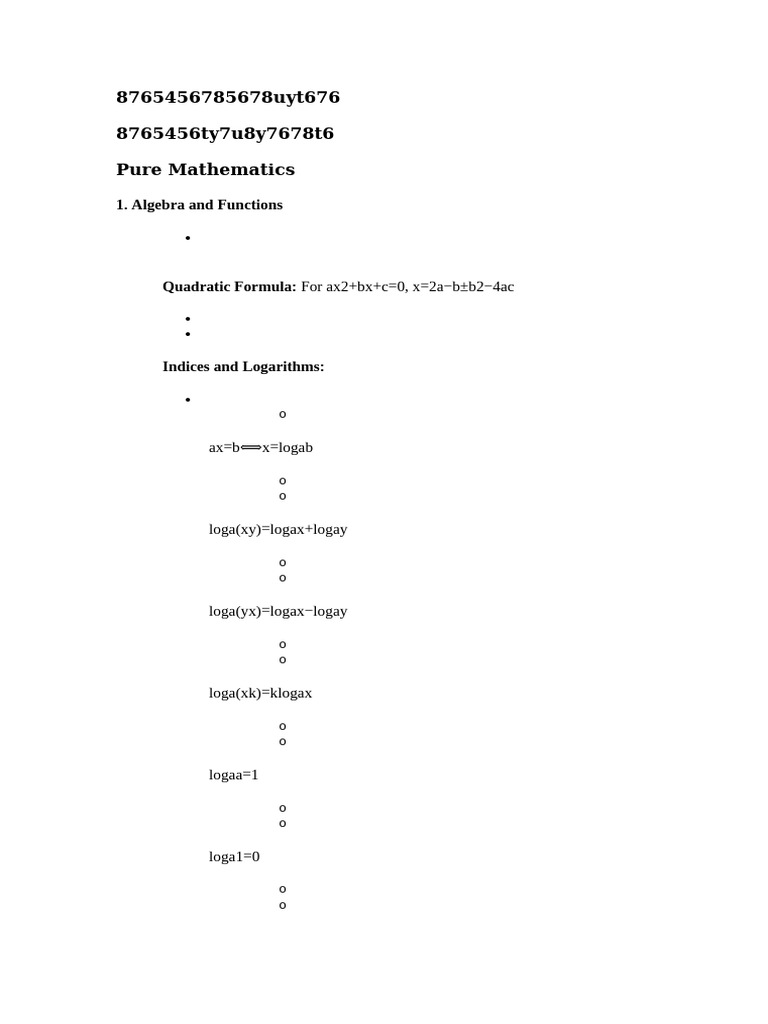 A-Level Mathematics Formula Overview | PDF | Mathematics | Numbers