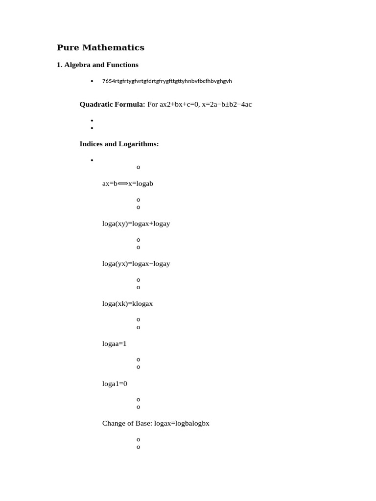 Pure Mathematics: 1. Algebra and Functions | PDF | Numbers | Elementary ...